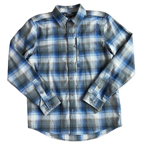 NWT Men’s Free Country Flannel Shirt in Cool Blue Plaid, Small - Picture 2 of 16